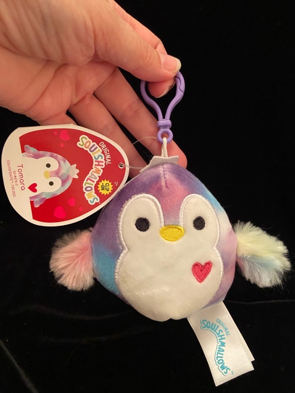 💛 Tamara Clip Squishmallow NWT Purple and Blue Penguin 🐧